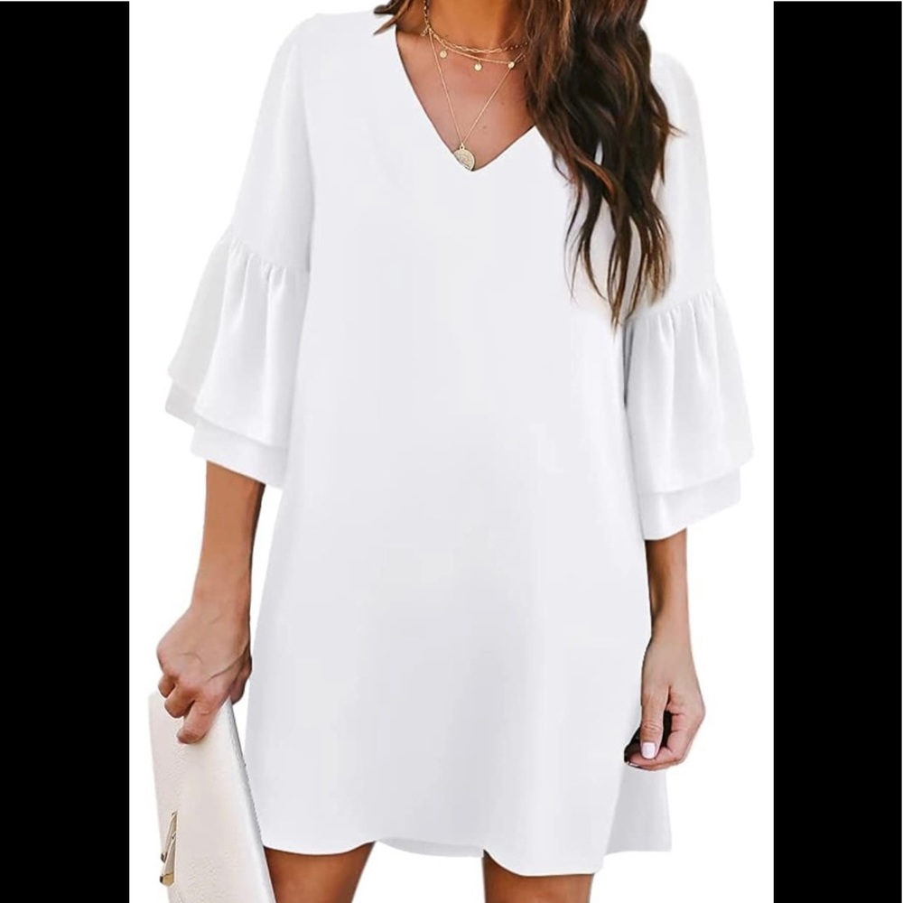 ❤️‍🔥NWT-Women's Dress Sweet & Cute V-Neck Bell Sleeve Shift Dress Mini Dress🔥